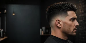 Close up technical demonstration of a precise mid skin fade haircut transition at Straight 8 Barbershop